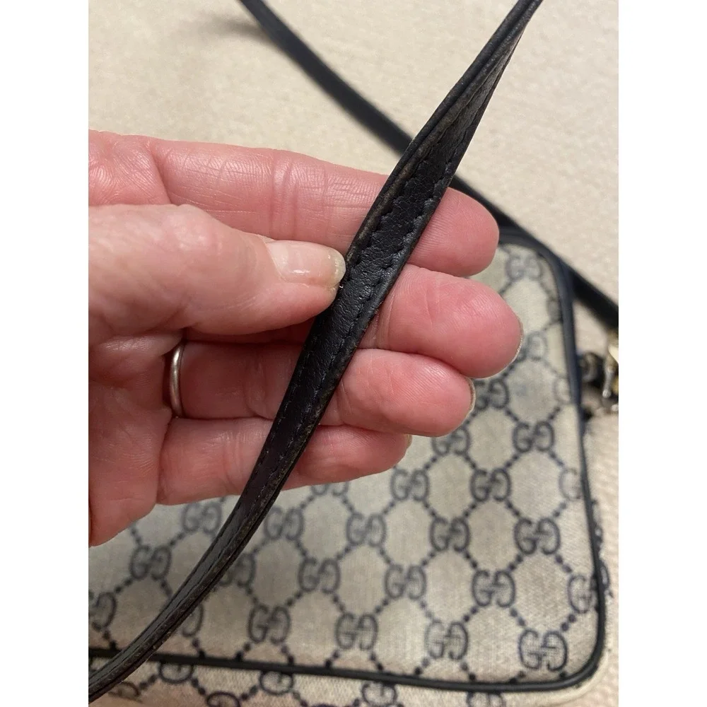 Gucci Vintage GG Supreme Coated Canvas Leather Bag Navy Blue Monogram